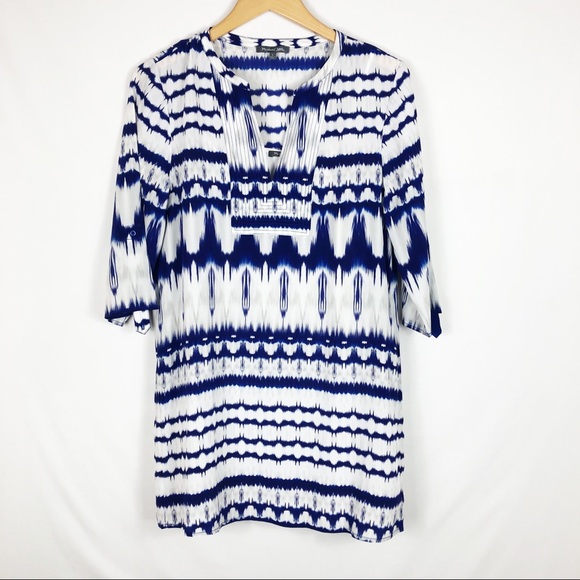 Michael Stars Dresses & Skirts - Michael Stars 100% Silk Tie Dye Shirt Dress | Blue White | Size Small